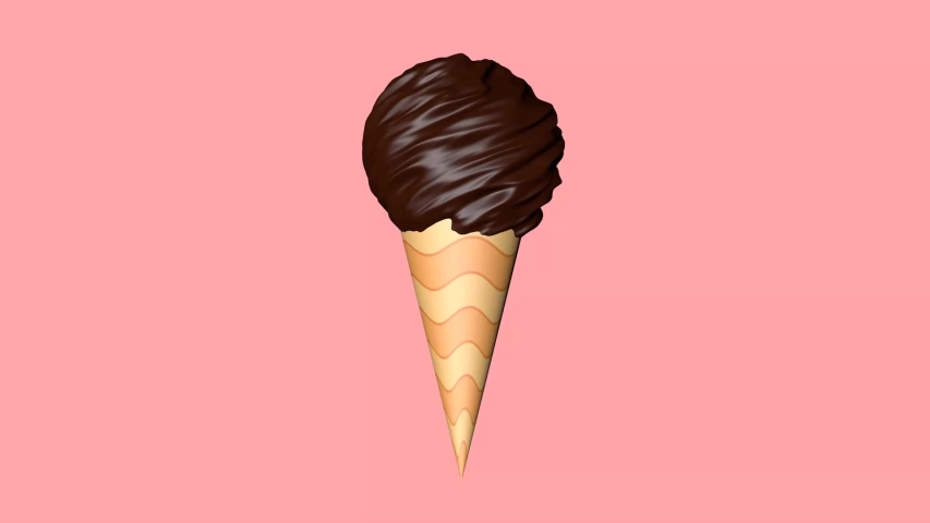 Rotating chocolate ice cream with waffle cone. Seamless loop 3D render animation.