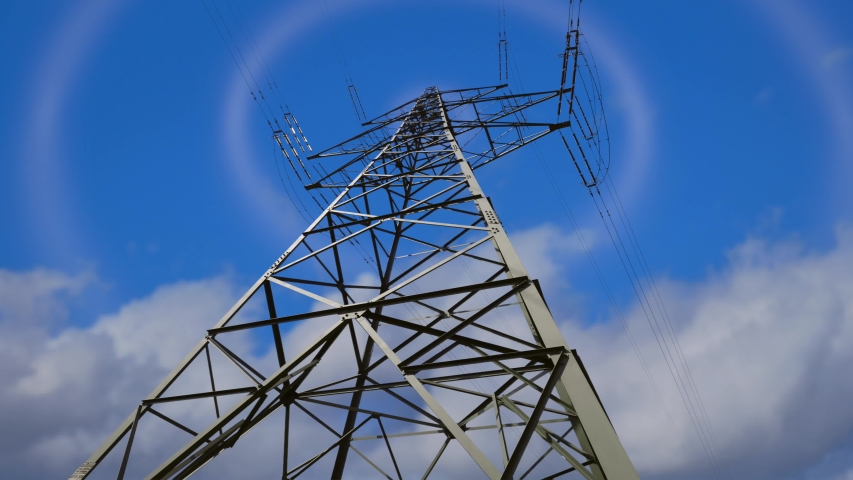 Low angle shot of electricity power plant with electromagnetic interference Royalty-Free Stock Footage #1054008167