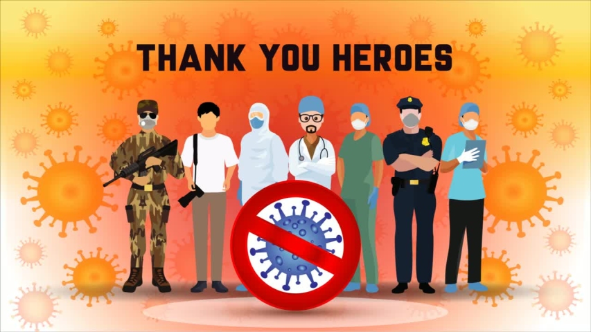 We will win against the Corona virus. Thank you to all the warriors who have been fighting for us in this crisis. Doctor, Nurse, Police, Army, Cleaner and fighter respect to you from heart. Royalty-Free Stock Footage #1054011599
