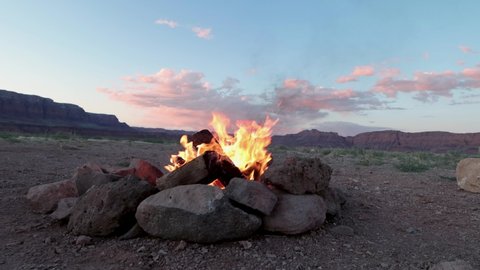 Desert Campfire At Sunset Time In Marble Canyon Arizona 