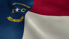 Flag of North Carolina video waving in wind. Realistic US State flag background