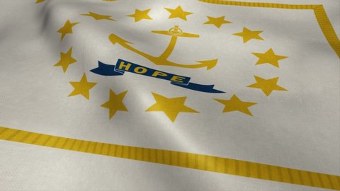 Flag of Rhode Island video waving in wind. Realistic US State flag background