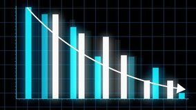 4k HUD graph with fall down arrow and bar stats,Financial data,diagrams showing a economic recession in profits,digital data wall with world map,Global economy,financial crisis. - Powered by Shutterstock - Get 15% off with code: PIKWIZARD15