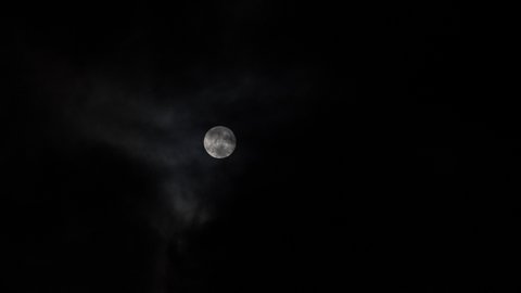 Full Moon with Moving Clouds in Dark Sky at Night 4k
