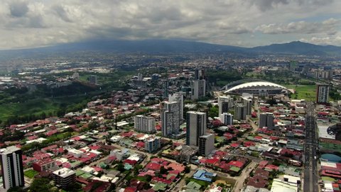 Beautiful cinematic aerial footage on the city of San Jose Costa Rica and the Sabana Park