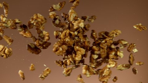 Super slow motion of flying walnut collision. Filmed on high speed cinema camera, 1000 fps.