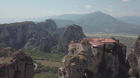 Greece Meteors flying drone over rocks summer lunch flying drone over temple