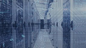Animation of computer circuit board, data processing and digital information flowing through network of computer servers in a server room with light trails flashing on surface. Global network of inter - Powered by Shutterstock - Get 15% off with code: PIKWIZARD15