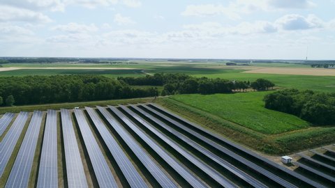 WS AERIAL View of solar power plant / Appelscha, Friesland, Netherlands