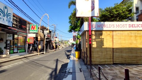 Bali, Indonesia - CIRCA June 2020: Empty Deserted Street Coronavirus COVID-19 Pandemic in Kuta Legian Seminyak Closure