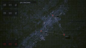 GPS location scanning interface. SIM card tracking and following by spy security program. Special data in the corner. Three target dynamic indicators. Satellite map view. 3D render concept animation - Powered by Shutterstock - Get 15% off with code: PIKWIZARD15