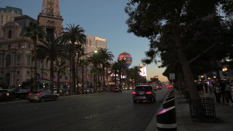 Las Vegas, Nevada / United States - January 31, 2020: A of Las Vegas strip at the Bellgio walk way before the forced closure due to pandemic. 