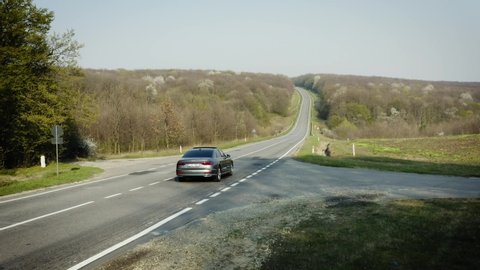 Straseni, Republic of Moldova. 9 April 2020. Test Drive Audi A8 Long, Aerial images.