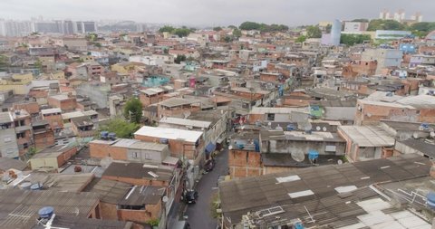 Sao Paulo / Brazil - January 2020: Aerial view of Favela slum in Brazil in Sao Paulo. Social Problem in Heliopolis Neighborhood
