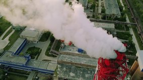 chemical plant smoking pipe aerial video