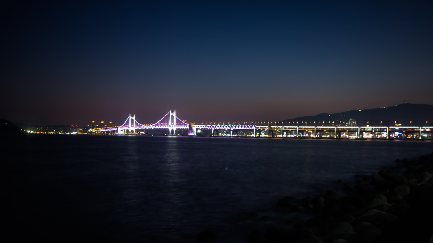 Urban Landscape of Gwangan Bridge in Busan at night. South Korea