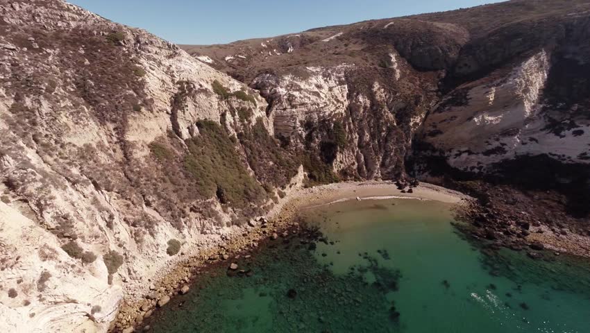 Santa Cruz Island. Flying over coast  Santa Cruz Island. Pacific Ocean. California