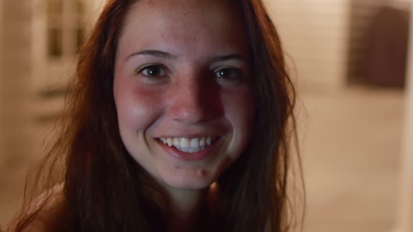 Closeup Of Teen Girl At A Party, She Smiles, Laughs And Then Shakes Her Head "NO" (4K)