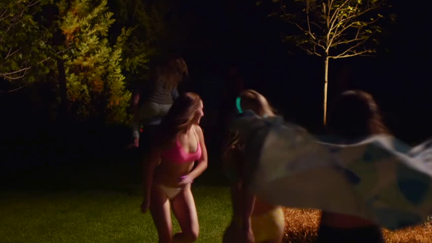 Group Of Wild Teens Run Through Backyard, After Swimming, Excited, Giving Piggyback Rides (4K)