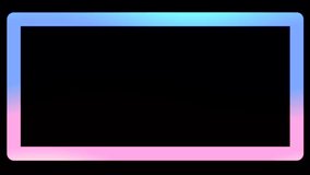 The neon frame glows with bright colors on the smooth background of a shiny rectangular black animation