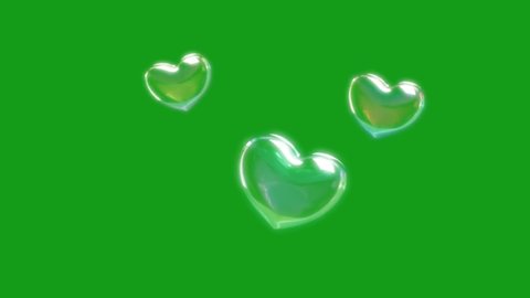 Shining heart bubbles green screen motion graphics