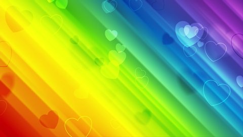 LGBTQ Pride Month abstract colorful motion background with hearts and blurred stripes. Seamless looping. Video animation Ultra HD 4K 3840x2160