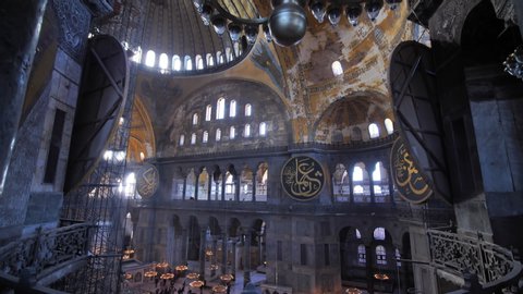Istanbul, Turkey - January 8, 2020: The interior of the Hagia Sophia.