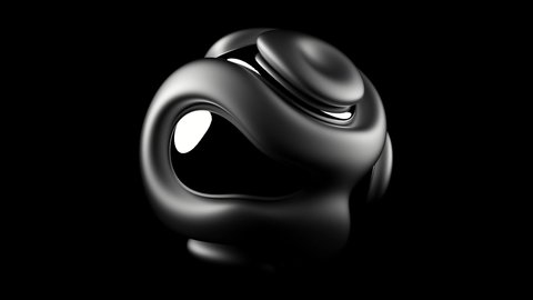 3d render of abstract art 3d ball or sphere metamorphosis in organic curve round wavy smooth and soft forms in matte liquid aluminium metal material with silver glossy parts in the dark on black back