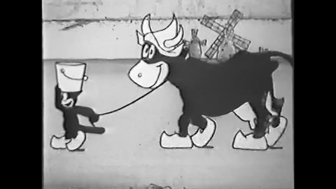 CIRCA 1931 - In this animated film, a band of animals plays music so cows will clog dance, which makes it easier for cats to milk them.