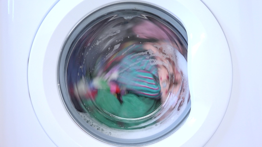 Laundry Machine Washing Disinfecting, Cleaning Clothes Royalty-Free Stock Footage #1054166945