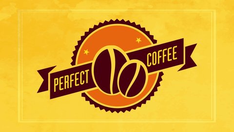 roasted coffee beans graphics in the center of circle emblem with 50s style ribbon for cafe or diner