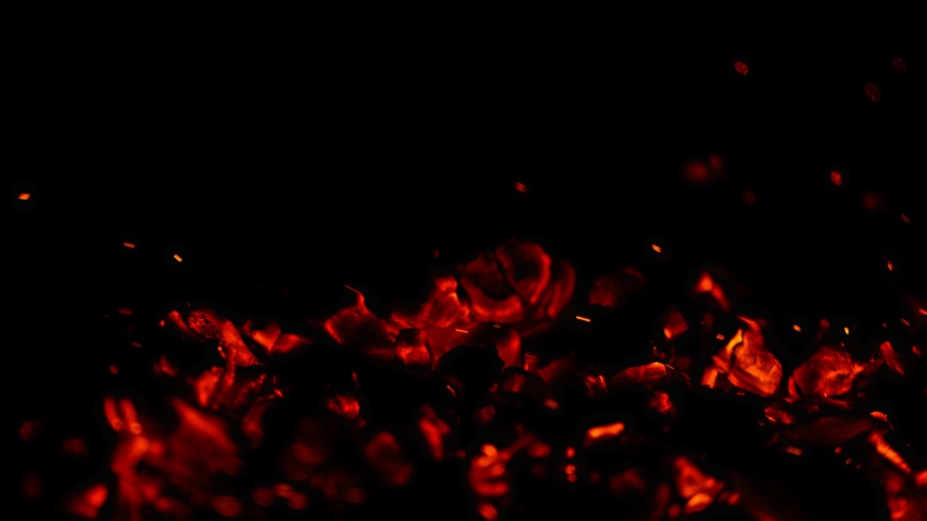 Super Slow Motion Shot of Glowing Coal and Fire Sparks Isolated on Black Background at 1000fps. Royalty-Free Stock Footage #1054176875