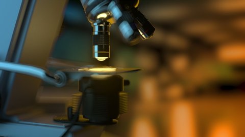 4K 60fps science research concept - industrial electronic microscope at work automatically isolated on dark background, UHD 3D animation
