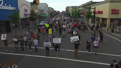 West New York, NJ/United States - June 6, 2020: Aerial View of a Black Lives Matter March in West New York