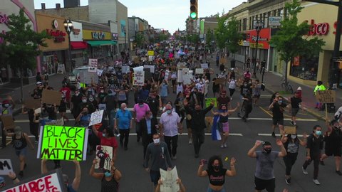 West New York, NJ/United States - June 6, 2020: Aerial View of a Black Lives Matter March in West New York