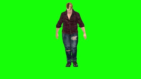 4k animation of a over weight fat avatar man walking slowly along and then fall down with health problems like a heart attack.