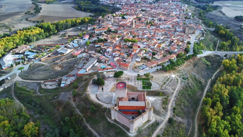 Aerial view in Arevalo, castle and historical village of Avila,Spain. Drone view