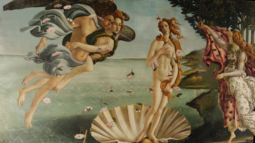 The birth of Venus, animated painting by Sandro Botticelli, Renaissance art history. animated picture, art Royalty-Free Stock Footage #1054197374