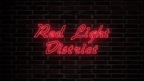 Red light district neon light sign adult entertainment city area concept three different animation on brick wall background