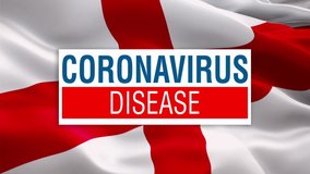 Coronavirus Text on England flag video waving in wind. Realistic England UK Flag background. Corona virus concept background on United Kingdom Flag Looping Closeup 1080p Full HD 1920X1080 footage
