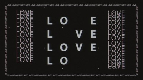 Black and white kinetic animation of the word love. Trendy minimalistic typography style. Blinking letters. Retro 80s style.