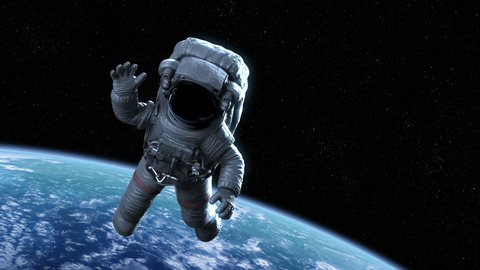 Astronaut Waving in Earth Orbit. Beautiful High Detailed 3d Animation, Ultra HD 4K 3840x2160