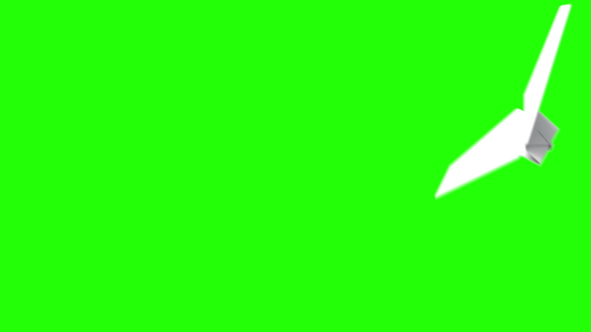 Paper Plane Flies to the Camera on a Green Background, Beautiful 3d Animation. Ultra HD 4K 3840x2160