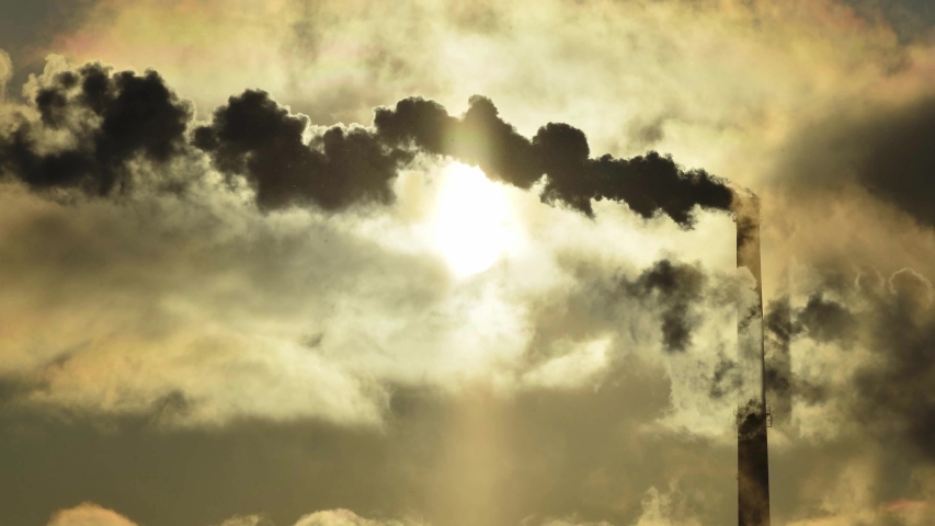 Factory pipe polluting air time lapse, environmental problems. Industrial factory pollution, smokestack exhaust gases. Industry zone, thick smoke. Climate change, ecology, atmoshere gas, ozone layer | Shutterstock HD Video #1054231358