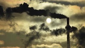 Factory pipe polluting air time lapse, environmental problems. Industrial factory pollution, smokestack exhaust gases. Industry zone, thick smoke. Climate change, ecology, atmoshere gas, ozone layer - Powered by Shutterstock - Get 15% off with code: PIKWIZARD15