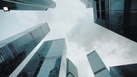 business theme ,skyscrapers in the business quarter  , Moscow City ,4k Timelapse