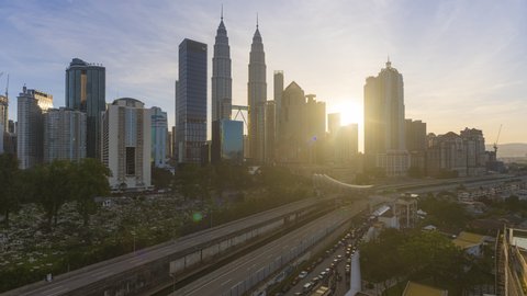 High angle Time lapse of sunrise in Kuala Lumpur city in Malaysia. High quality, Prores UHD