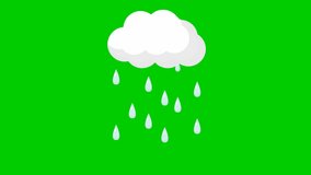 Animated drops of rain from cloud. Looped video. It's raining. Vector illustration isolated on green background.