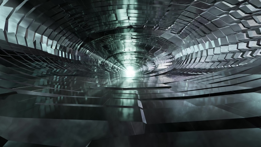 Futuristic nano cybernetic alien factory. looping animation. Strange abstract beveled geometry tunnel. Cold fusion inner core. Unknown underground destination. Mysterious journey of discovery. Royalty-Free Stock Footage #1054253369