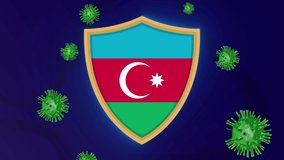 Shield of Azerbaijan national flag protection animation. Country medicine protection from coronavirus attacking